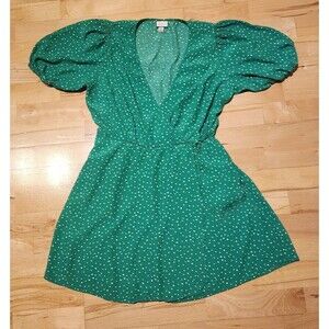 A New Day Green Wrap, Vneck Dress White Polka Dots, Size M